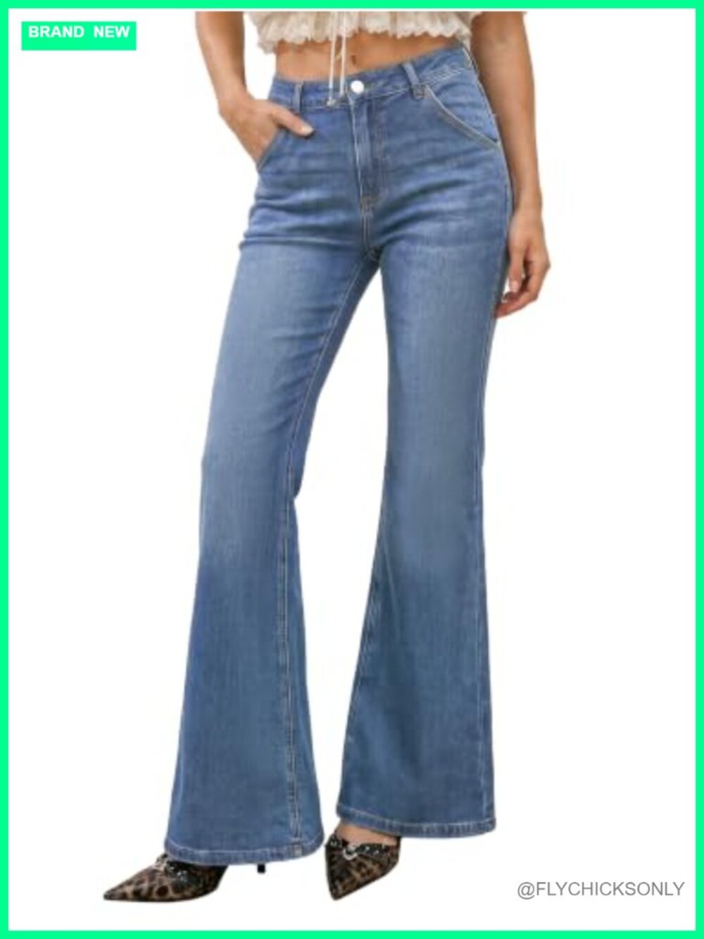 Women's 4-Way Stretch High Waisted Flare Jeans Bell Bottom Denim Jegging